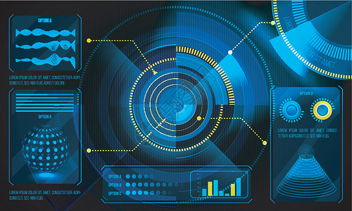 商业应用程序的 HUD UI教育文档碎石显示器技术数据图表医疗经济学雷达背景图片