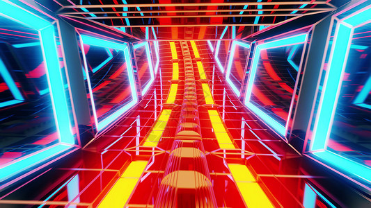 横道图未来派发光科幻科幻玻璃隧道 3d 插图背景壁纸黄色运动墙纸艺术蓝色渲染红色背景