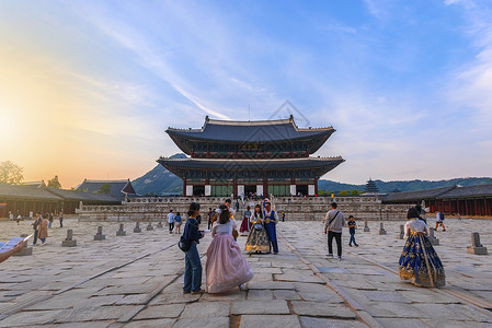 韩国63大厦宫的宝座大厦王朝国王历史地标建筑学吸引力国家文化大厅游客背景