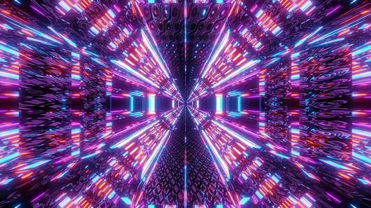抽象质感的科幻隧道走廊与无尽的灯光 3d 插图墙纸背景 图库图片橙子纹理小说运动紫色艺术蓝色渲染背景图片
