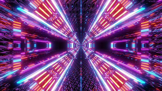 抽象质感的科幻隧道走廊与无尽的灯光 3d 插图墙纸背景 图库图片小说渲染橙子蓝色红色艺术紫色纹理运动背景图片