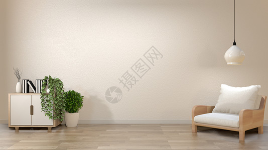 带有雅帕装饰品的白色壁背景空白植物扶手椅枕头房间生态靠垫绿色植物客厅架子白墙背景图片