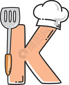 带抹刀餐厅主题日志的字母首字母厨师帽用具烹饪帽子厨房标识餐具食物背景图片