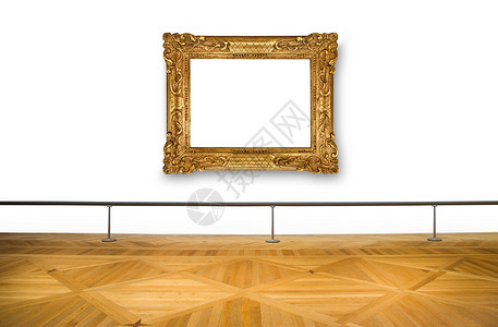 挂在白墙上的框架画廊金子团体拼贴画博物馆艺术展览白色概念绘画背景图片
