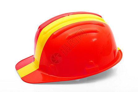 白色背景的西班牙安全头盔建造安全公司头盔工业船厂预防概念帽子建筑背景图片