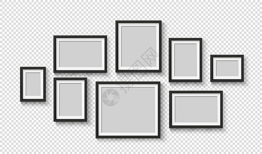 相框png墙上的黑色相框 空白图片 矢量装饰元素设计图片