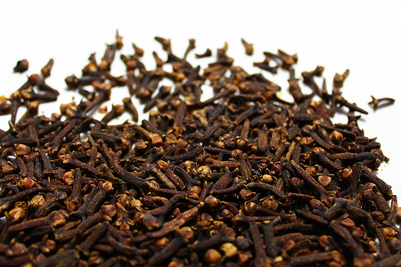 白背景上许多丁字食物香料种子棕色茶厂厨房茶树背景图片