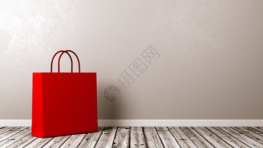 木制飞路板上的购物袋地面房间乡村购物插图灰色红色木头背景图片