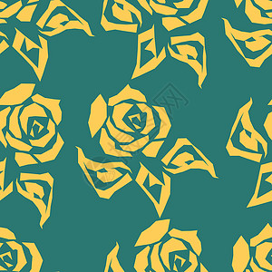 无缝模式与绿色背景上的玫瑰 矢量图 eps 10背景图片
