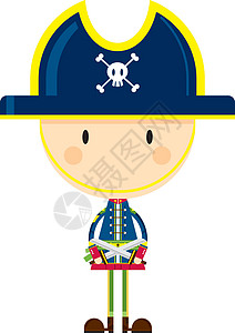红发海盗骷髅可爱的卡通海盗船长交叉骨队长颅骨骷髅水手海盗帽弯刀卡通片设计图片