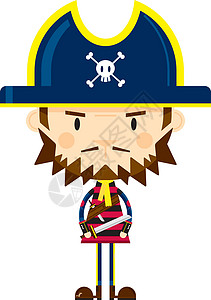 可爱的卡通海盗船长交叉骨颅骨队长弯刀水手插图海盗帽卡通片骷髅背景图片