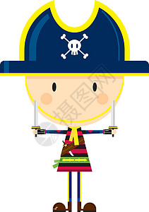 可爱的卡通海盗船长水手海盗帽颅骨弯刀队长骷髅交叉骨卡通片背景图片