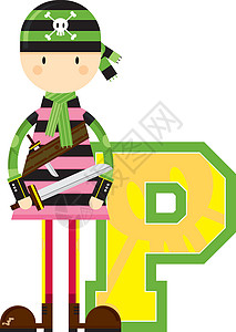 剑骨鱼卡通 P 是为了 Pirat水手颅骨语言学习意义交叉骨弯刀卡通片英语字母设计图片