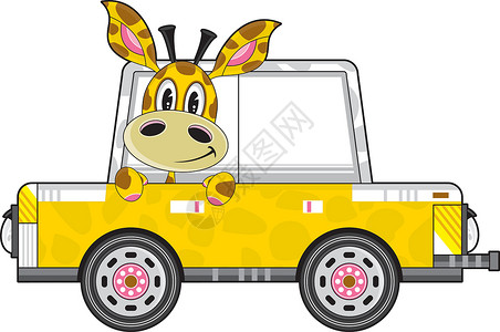 在卡通黄色 Ca 的长颈鹿司机背景图片