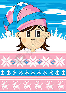 卡通圣诞 El羊毛帽雪花精灵插图卡通片驯鹿背景图片