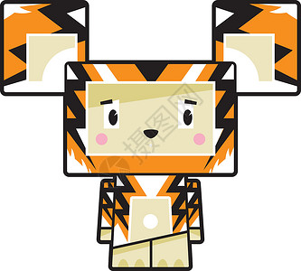 可爱的卡通积木动物插图条纹大猫老虎背景图片