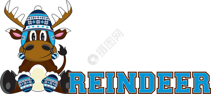 卡通羊毛帽 Reindee手套插图驯鹿鹿角背景图片