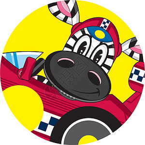 可爱的卡通赛车 Zebr司机微笑斑马运动跑车赛车手动物背景图片