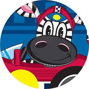 可爱的卡通赛车 Zebr微笑斑马赛车手运动司机跑车动物背景图片