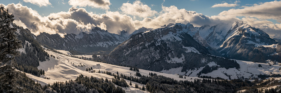 广州从化从Eggli餐馆到Fortseeli和Diepodsauer海绵的极好的冬季旅行 到瑞士的Fhnerenspitz顶峰森林高山天背景