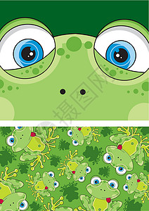 可爱的卡通青蛙模式两栖动物卡通片背景图片