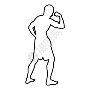 弘二头肌显示二头肌肌肉的健美运动员 健美运动概念剪影侧视图图标黑色插图轮廓插画