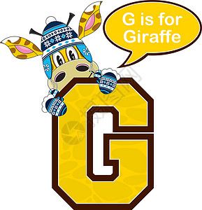 G代表长颈鹿意义教育动物卡通插图手套学习字母羊毛帽背景图片