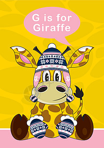 G代表长颈鹿动物意义羊毛帽卡通字母教育手套学习插图背景图片