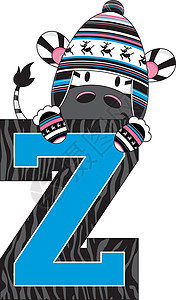 Z代表斑马教育字母意义卡通羊毛帽手套学习动物插图驯鹿背景图片