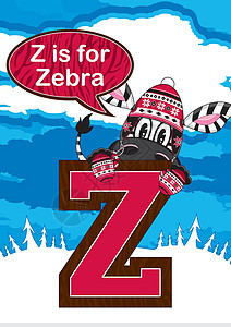 Z代表斑马字母插图意义卡通手套教育羊毛帽学习动物背景图片