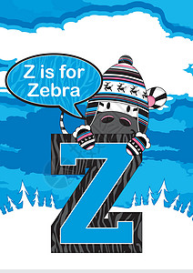 Z代表斑马驯鹿学习卡通羊毛帽手套教育动物插图字母意义背景图片
