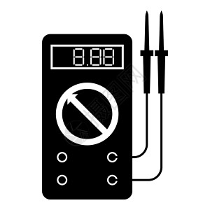 数显万用表用于测量电气指示器的数字万用表交流直流电压安培欧姆表功率与探头图标黑色矢量插图平面样式 imag插画