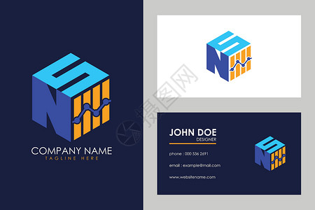 经济公司立方字体 NS 与金融标志标志符号矢量等距 alphabe投资数据图表生长市场几何立方体字母插图英语插画