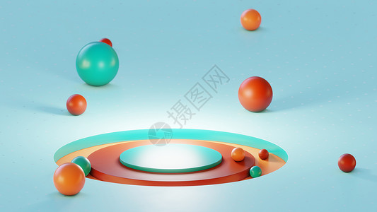 背景孟菲斯带圆柱体和球体的蓝色表面等距渲染推介会展示平台魅力创造力工作室几何学圆柱背景