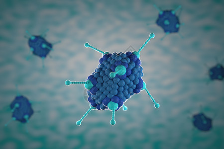 腺病毒蓝色背景上显微镜 Adoeno 病毒的 3d 插图特写生物细胞艺术生物学细菌荒野疾病渲染药品宏观背景