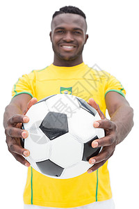 巴西橄榄球运动员的肖像扇子黑色男性支持者运动服竞技微笑男人足球运动背景图片