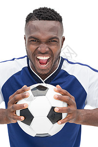 世界杯来了足球运动员喊叫的肖像尖叫支持者运动扇子活动焦虑男性播放器蓝色黑色背景