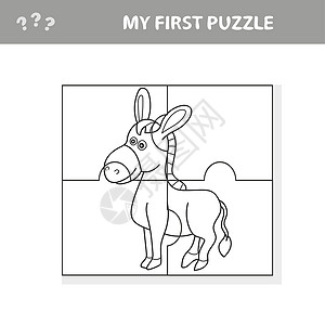 为学龄前儿童玩的卡通猜谜游戏 有有趣的Donkey农场动物解决方案插图逻辑卡通片婴儿活动学校工作手游鬃毛背景图片