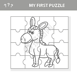 为学龄前儿童玩的卡通猜谜游戏 有有趣的Donkey农场动物婴儿孩子绘画积木女孩插图拼图卡通片图表漫画背景图片