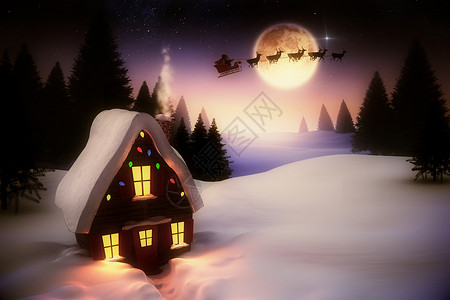 满月下圣诞之家主题背景背景图片