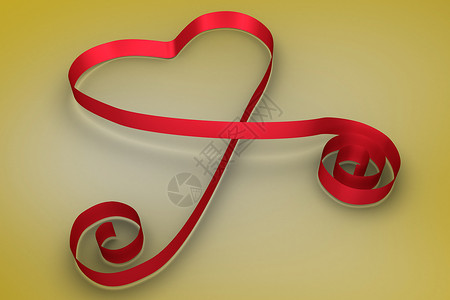 红丝带的心脏形状插图情人绘图红色黄色计算机背景图片