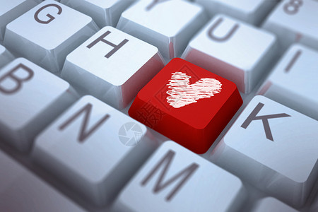 爱心的复合形象红色绘图键盘技术数字钥匙情人计算机电子手绘背景图片