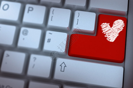 爱心的复合形象情人键盘手绘电子绘图计算机技术钥匙数字红色背景图片