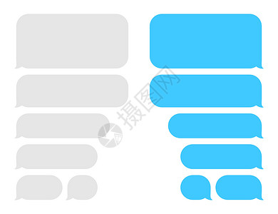 蓝色框聊天框消息气泡 气球信使屏幕模板 矢量平面对话框 社交媒体应用 聊天界面插画