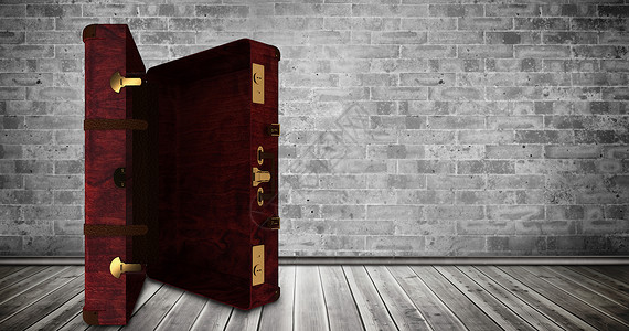 开启的手提箱复合图像综合图象木头绘图房间棕色内衬木地板灰色灰石插图行李箱背景图片