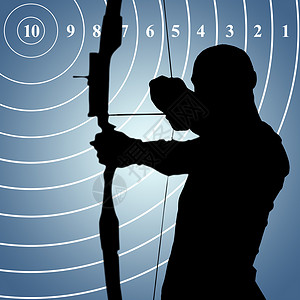 射箭剪影体育运动员前视的复合图像 正在练射箭男人天空男性手臂肌肉竞赛射箭运动黑色竞技背景