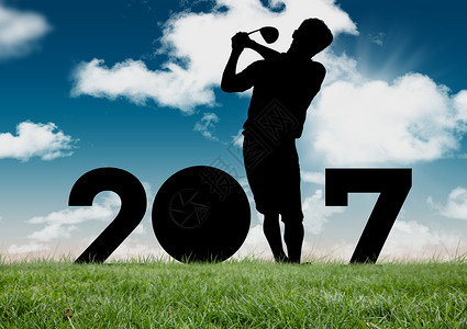 体育美的素材男子打高尔夫球的休眠会形成2017年新年标志背景