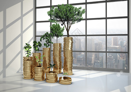 金色绿色金币图形天空室的木质和木质背景