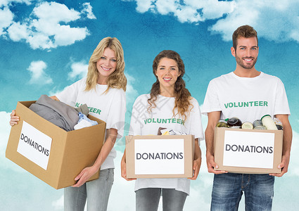 志愿人员携带捐赠箱的数码综合体数字组合捐款箱盒子志愿者环境外联艺术社会服务服务社区帮助背景图片