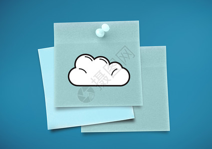 便利贴式对话框中蓝色背景的带云状笔记图标的粘贴式笔记背景
